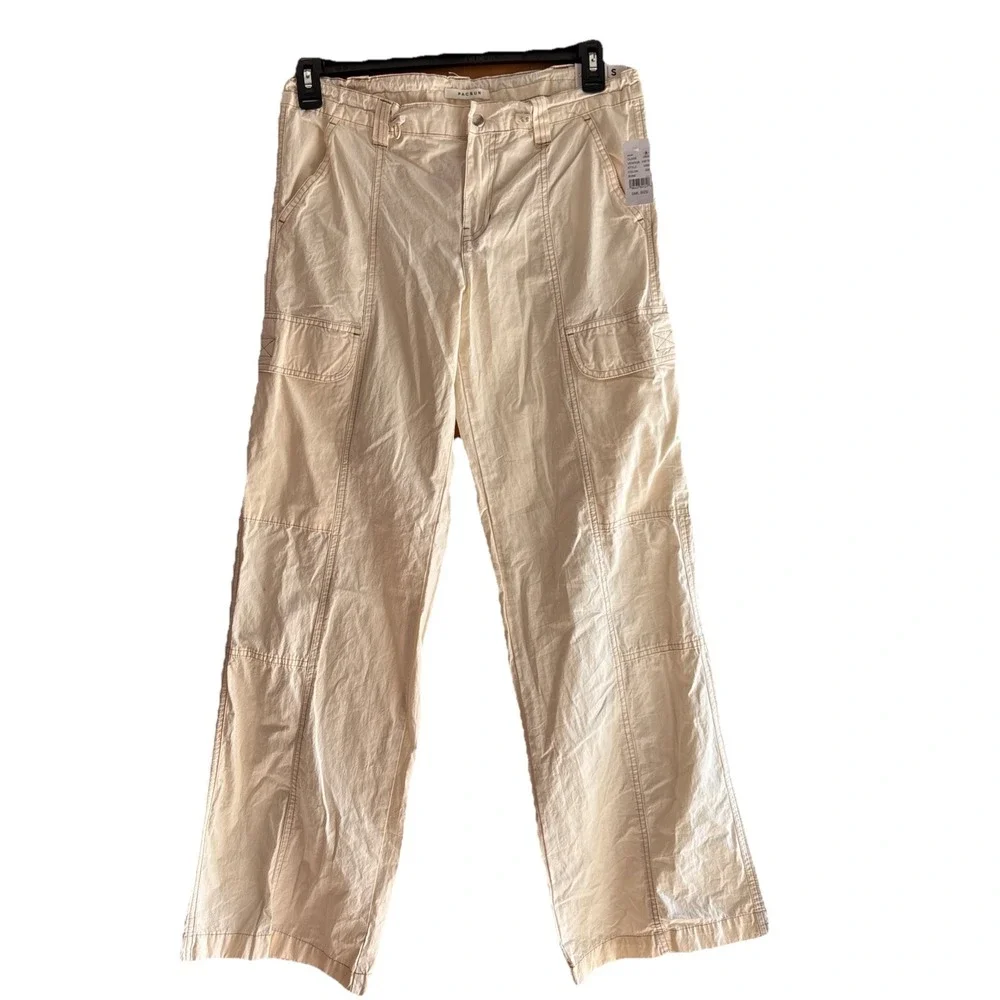 Pac Sun Women's Small Low Rise Bone Puddle Cargo Pants Baggy 90's Skater Y2K New